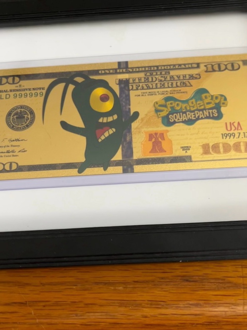 SpongeBob Squarepants Gold Novelty Bill with Green Plankton